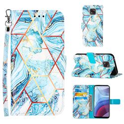 Lake Blue Stitching Color Marble Leather Wallet Case for Motorola Moto G Power 2021