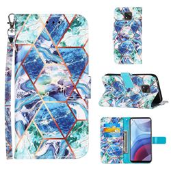 Green and Blue Stitching Color Marble Leather Wallet Case for Motorola Moto G Power 2021