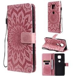Embossing Sunflower Leather Wallet Case for Motorola Moto G Power 2021 - Pink