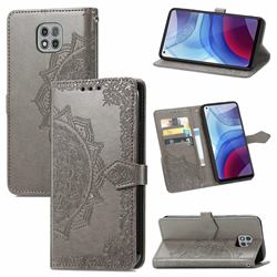 Embossing Imprint Mandala Flower Leather Wallet Case for Motorola Moto G Power 2021 - Gray