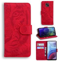 Intricate Embossing Tiger Face Leather Wallet Case for Motorola Moto G Power 2021 - Red