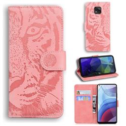 Intricate Embossing Tiger Face Leather Wallet Case for Motorola Moto G Power 2021 - Pink
