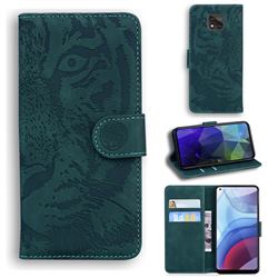 Intricate Embossing Tiger Face Leather Wallet Case for Motorola Moto G Power 2021 - Green