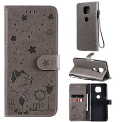 Embossing Bee and Cat Leather Wallet Case for Motorola Moto G Power 2021 - Gray