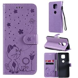 Embossing Bee and Cat Leather Wallet Case for Motorola Moto G Power 2021 - Purple