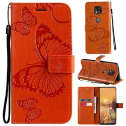 Embossing 3D Butterfly Leather Wallet Case for Motorola Moto G Power 2021 - Orange