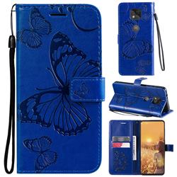Embossing 3D Butterfly Leather Wallet Case for Motorola Moto G Power 2021 - Blue
