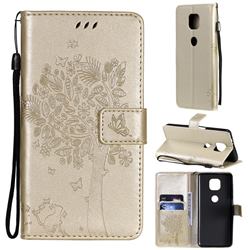 Embossing Butterfly Tree Leather Wallet Case for Motorola Moto G Power 2021 - Champagne