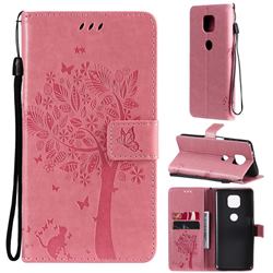 Embossing Butterfly Tree Leather Wallet Case for Motorola Moto G Power 2021 - Pink