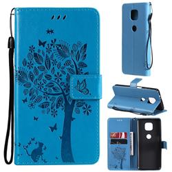 Embossing Butterfly Tree Leather Wallet Case for Motorola Moto G Power 2021 - Blue