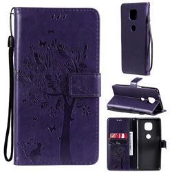 Embossing Butterfly Tree Leather Wallet Case for Motorola Moto G Power 2021 - Purple