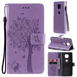 Embossing Butterfly Tree Leather Wallet Case for Motorola Moto G Power 2021 - Violet