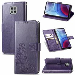Embossing Imprint Four-Leaf Clover Leather Wallet Case for Motorola Moto G Power 2021 - Purple