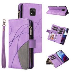 Luxury Two-color Stitching Multi-function Zipper Leather Wallet Case Cover for Motorola Moto G Power 2021 - Purple