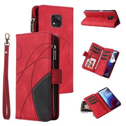 Luxury Two-color Stitching Multi-function Zipper Leather Wallet Case Cover for Motorola Moto G Power 2021 - Red