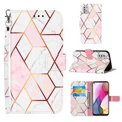 Pink White Stitching Color Marble Leather Wallet Case for Motorola Moto G Stylus 2021