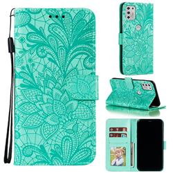 Intricate Embossing Lace Jasmine Flower Leather Wallet Case for Motorola Moto G Stylus 2021 - Green
