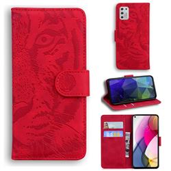 Intricate Embossing Tiger Face Leather Wallet Case for Motorola Moto G Stylus 2021 - Red