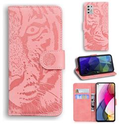 Intricate Embossing Tiger Face Leather Wallet Case for Motorola Moto G Stylus 2021 - Pink