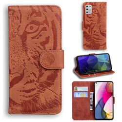 Intricate Embossing Tiger Face Leather Wallet Case for Motorola Moto G Stylus 2021 - Brown