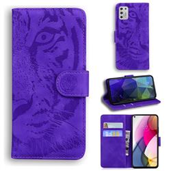 Intricate Embossing Tiger Face Leather Wallet Case for Motorola Moto G Stylus 2021 - Purple