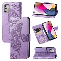 Embossing Mandala Flower Butterfly Leather Wallet Case for Motorola Moto G Stylus 2021 4G - Light Purple