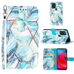 Lake Blue Stitching Color Marble Leather Wallet Case for Motorola Moto G Stylus 2021 5G