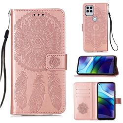Embossing Dream Catcher Mandala Flower Leather Wallet Case for Motorola Moto G Stylus 2021 5G - Rose Gold