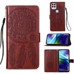 Embossing Dream Catcher Mandala Flower Leather Wallet Case for Motorola Moto G Stylus 2021 5G - Brown
