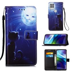 Cat and Moon Matte Leather Wallet Phone Case for Motorola Moto G Stylus 2021 5G