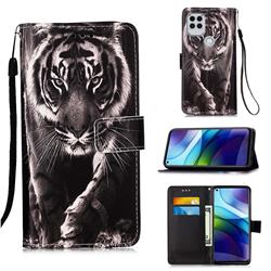 Black and White Tiger Matte Leather Wallet Phone Case for Motorola Moto G Stylus 2021 5G