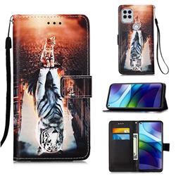 Cat and Tiger Matte Leather Wallet Phone Case for Motorola Moto G Stylus 2021 5G