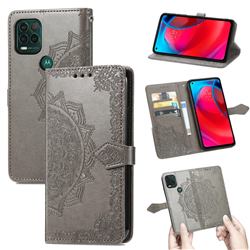 Embossing Imprint Mandala Flower Leather Wallet Case for Motorola Moto G Stylus 2021 5G - Gray
