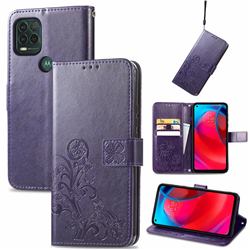 Embossing Imprint Four-Leaf Clover Leather Wallet Case for Motorola Moto G Stylus 2021 5G - Purple