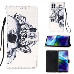 Skull Flower 3D Painted Leather Wallet Case for Motorola Moto G Stylus 2021 5G
