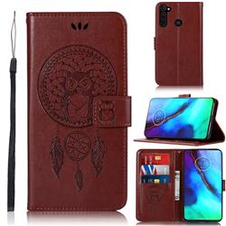 Intricate Embossing Owl Campanula Leather Wallet Case for Motorola Moto G Stylus - Brown