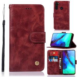Luxury Retro Leather Wallet Case for Motorola Moto G Stylus - Wine Red