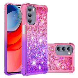 Rainbow Gradient Liquid Glitter Quicksand Sequins Phone Case for Motorola Moto G Stylus 2022 - Pink Purple