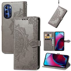 Embossing Imprint Mandala Flower Leather Wallet Case for Motorola Moto G Stylus 2022 - Gray