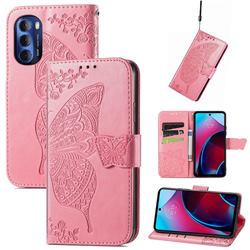 Embossing Mandala Flower Butterfly Leather Wallet Case for Motorola Moto G Stylus 2022 - Pink