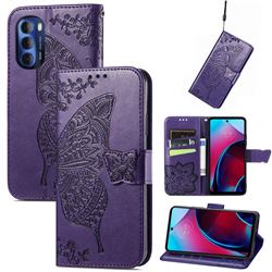 Embossing Mandala Flower Butterfly Leather Wallet Case for Motorola Moto G Stylus 2022 - Dark Purple