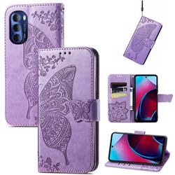 Embossing Mandala Flower Butterfly Leather Wallet Case for Motorola Moto G Stylus 2022 - Light Purple