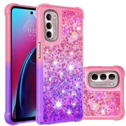 Rainbow Gradient Liquid Glitter Quicksand Sequins Phone Case for Motorola Moto G Stylus 5G 2022 - Pink Purple
