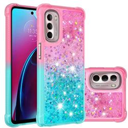 Rainbow Gradient Liquid Glitter Quicksand Sequins Phone Case for Motorola Moto G Stylus 5G 2022 - Pink Blue