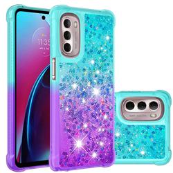 Rainbow Gradient Liquid Glitter Quicksand Sequins Phone Case for Motorola Moto G Stylus 5G 2022 - Blue Purple