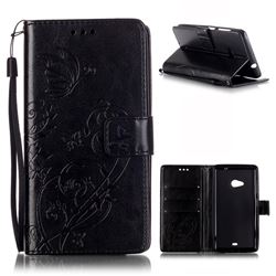 Embossing Butterfly Flower Leather Wallet Case for Microsoft Lumia 535 / Lumia 535 Dual SIM Nokia Lumia 535 - Black