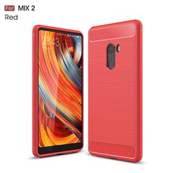 Luxury Carbon Fiber Brushed Wire Drawing Silicone TPU Back Cover for Xiaomi Mi Mix 2 (Red)