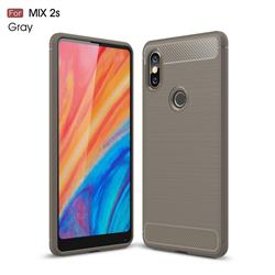 Luxury Carbon Fiber Brushed Wire Drawing Silicone TPU Back Cover for Xiaomi Mi Mix 2S - Gray