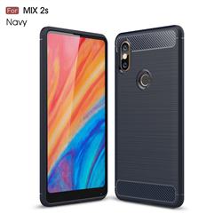 Luxury Carbon Fiber Brushed Wire Drawing Silicone TPU Back Cover for Xiaomi Mi Mix 2S - Navy