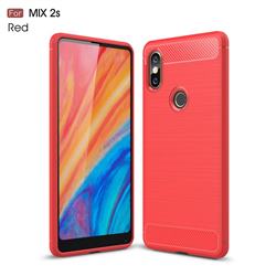 Luxury Carbon Fiber Brushed Wire Drawing Silicone TPU Back Cover for Xiaomi Mi Mix 2S - Red
